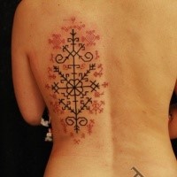 Simple ornamental style back tattoo of awesome ornament