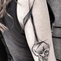 Simple painted by Inez Janiak sketch tattoo of human skull