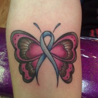 Simple pink butterfly tattoo with cancer sign on half