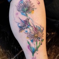Simple usual painted beautiful colored flowers on leg