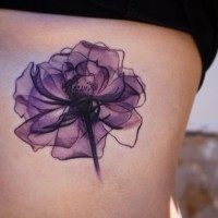 Simple violet colored flower tattoo on side