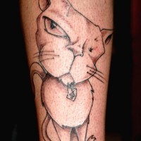 Skeptical black cat tattoo on arm