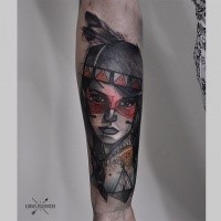 Sketch style beautiful looking arm tattoo of Indian woman face