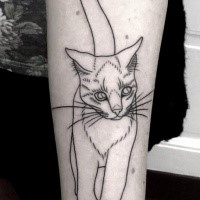 Sketch style black ink arm tattoo of cute cat