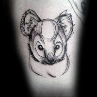 Sketch style black ink tattoo of cute koala bear