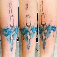 Sketch style colored arm tattoo of woman diver