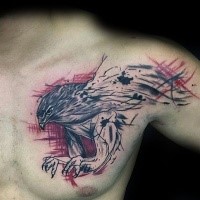 Sketch style colored chest tattoo of flying eagle