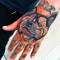 Sketch style colored hand tattoo of fantasy wolf