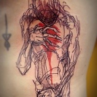 Sketch style colored side tattoo of monster figure