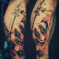 Sketch style half colored tattoo of cool Dead pool