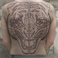Sketch style large whole back split tattoo designed by Valentin Hirsch