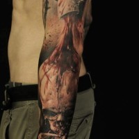 Skull under blood fall tattoo