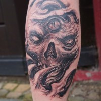Skull with third eye tattoo by graynd