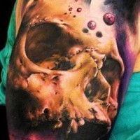 Watercolour Skull and space tattoo