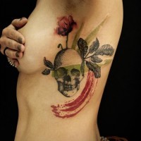 Skull with rose amazing tattoo by koraykaragozler