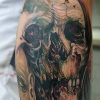 Broken zombie skull tattoo