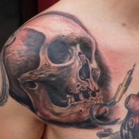 Realistic skull tattoo by graynd on the shoulder