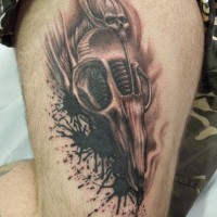Skull with bird skull tattoo by viptattoo