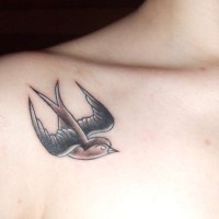 piccolo uccello rondine tatuaggio sotto clavicola di ragazza