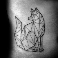 Small black ink belly tattoo of wolf shaped figure