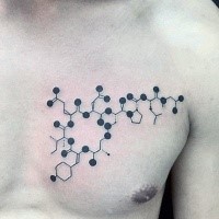 Small black ink chest tattoo of chemistry chain