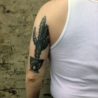 Small colored arm tattoo of cactus in pot