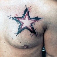 Small colored star tattoo on chest