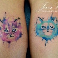 Small cute looking colored cats tattoo on legs