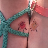 Small friendship tattoos of toasts with jelly and butter