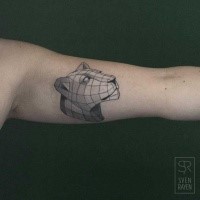 Small geometrical style biceps tattoo of lion head
