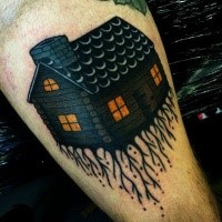 Small illustrative style colored tattoo of house