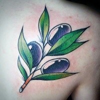 Small illustrative style scapular tattoo of olive tree