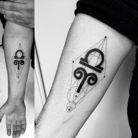 Small mystical black ink geometrical tattoo fo with zodiac symbols