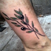 Small new school style colored ankle tattoo of olive tree