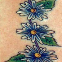 Small oldschool tattoo with blue flowers