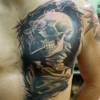 Smoking skeleton tattoo by viptattoo