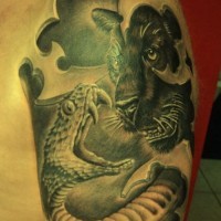Snake and black puma tattoo on half sleeve