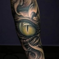 Tatuaje en el brazo de un ojo de serpiente.