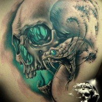 Snake with green eyed skull tattoo