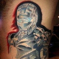 Spectacular colored side tattoo of Iron man