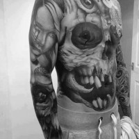 spaventoso cranio realistico dettagliate tatuaggio su tutto corpo