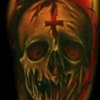Spooky skull tattoo on arm