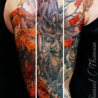 Tatuaggio spaventoso l'albero con le foglie gialle by Samuel Thompson