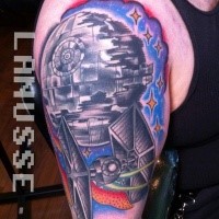 Star Wars themed colored shoulder tattoo