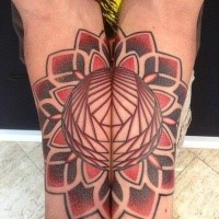 Stipplig style colored forearm tattoo of big flower