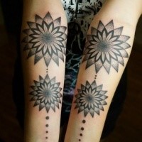 Stippling style awesome looking arms tattoo of big flowers
