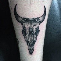 Stippling style black ink animal skull tattoo on arm
