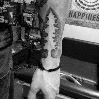 Stippling style black ink forearm tattoo of tree