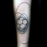 Stippling style black ink forearm tattoo of interesting ornament