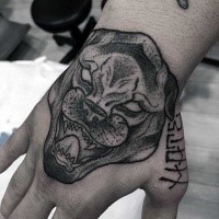 Stippling style black ink hand tattoo of black panther